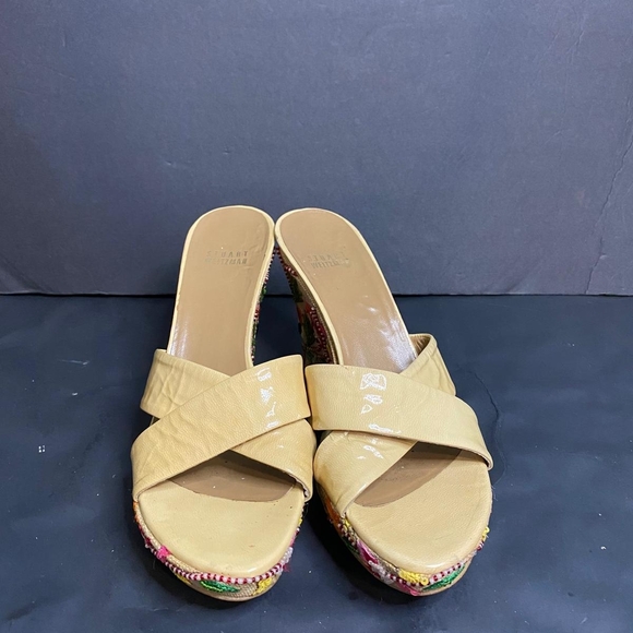 Stuart Weitzman Yellow Embroidered Wedges Women Size N 8 - Picture 3 of 7